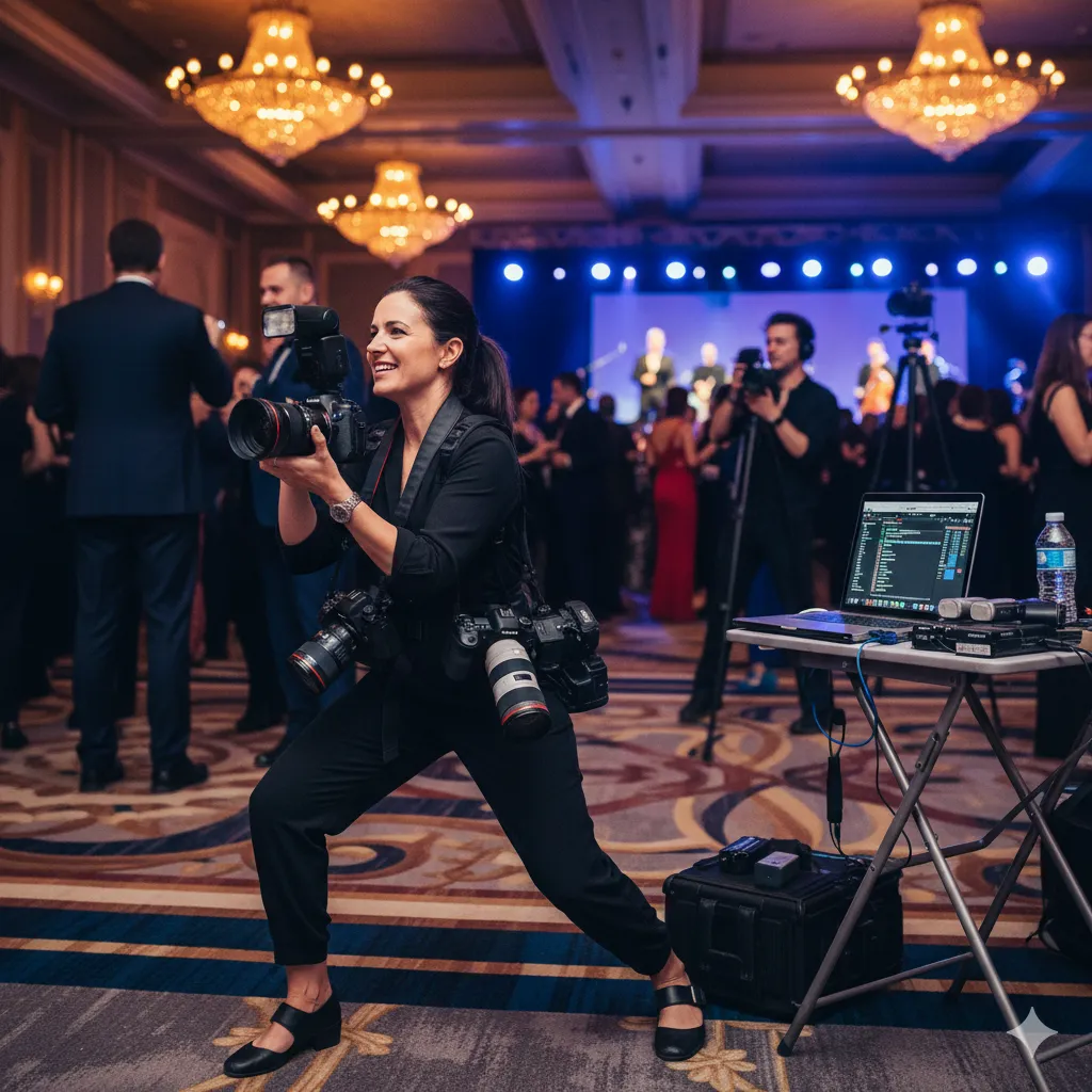 Event coverage workflow and professional equipment